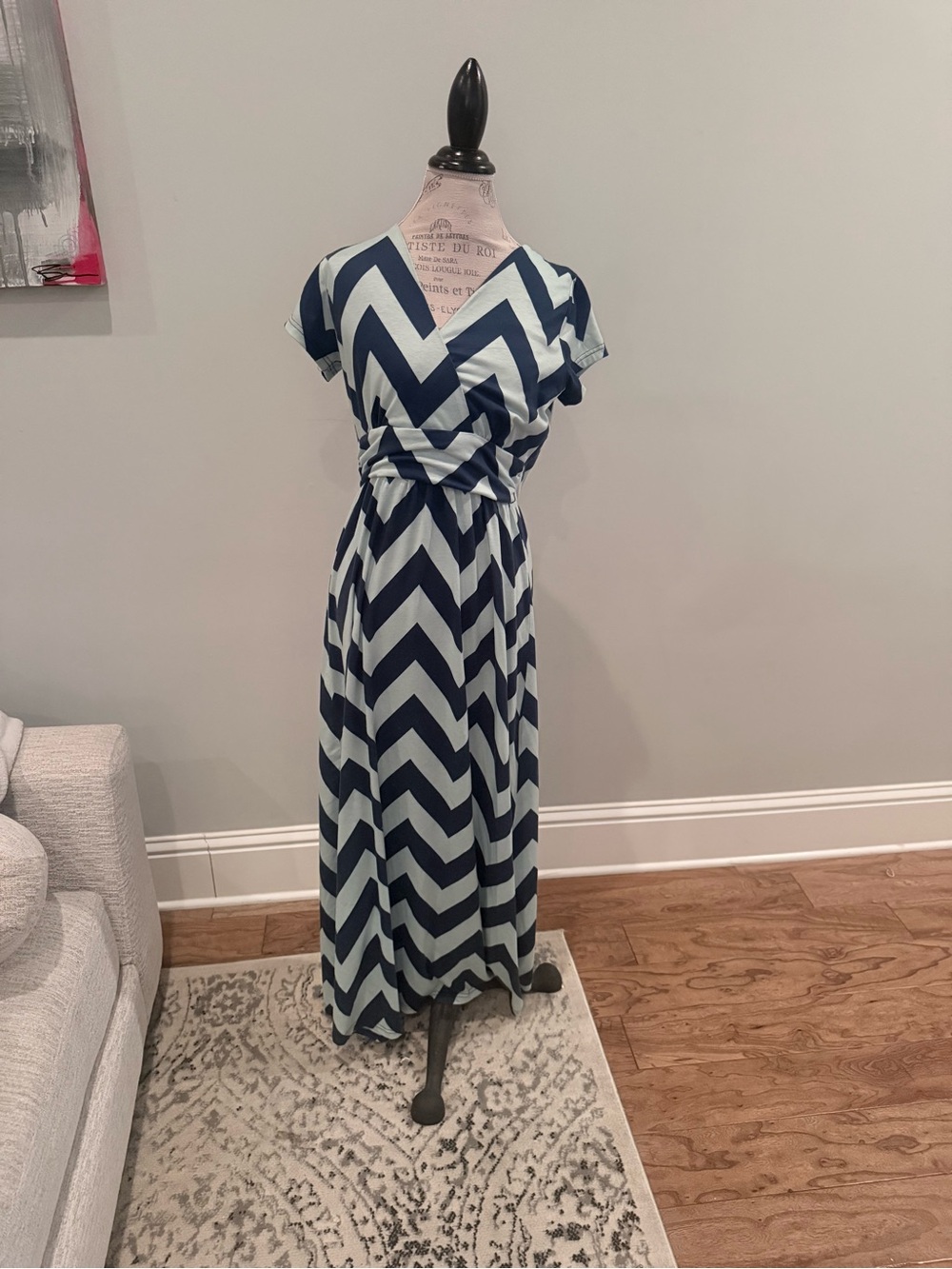 Navy and White Chevron Maxi Dress - Effortless Wrap Style